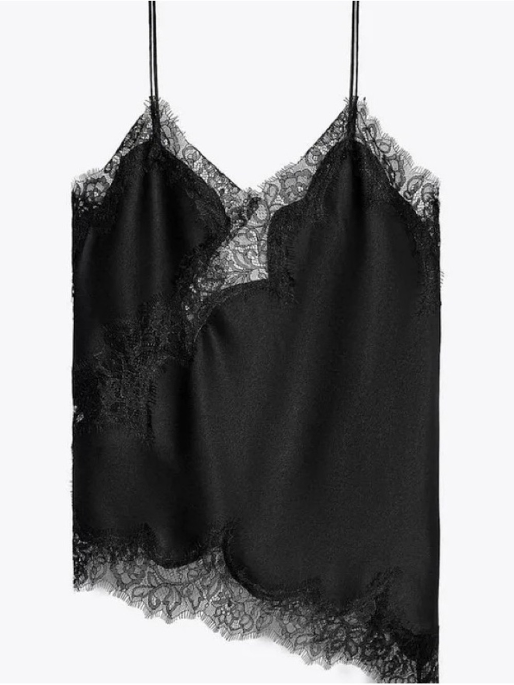 NWT Zara Black Satin Lace-Trim Cami